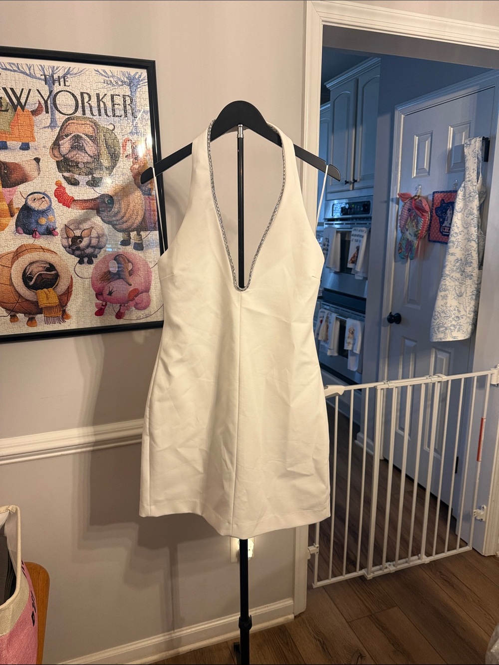 Zara White Halter Mini Dress with Silver Trim
